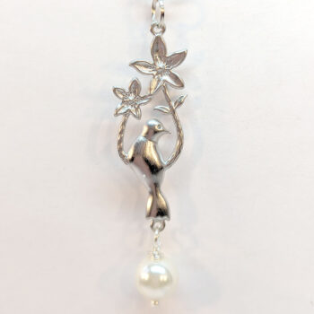 Silver Bird With Flowers Pearl Necklace