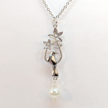 Silver Bird With Flowers Pearl Necklace - Image 4