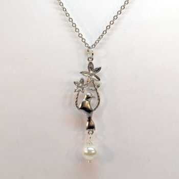 Silver Bird With Flowers Pearl Necklace - Image 3