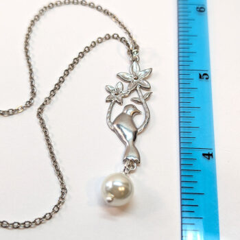 Silver Bird With Flowers Pearl Necklace - Image 2