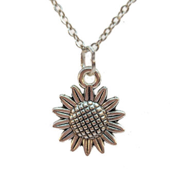 Antique Silver Small Patchwork Sunflower Flower Necklace