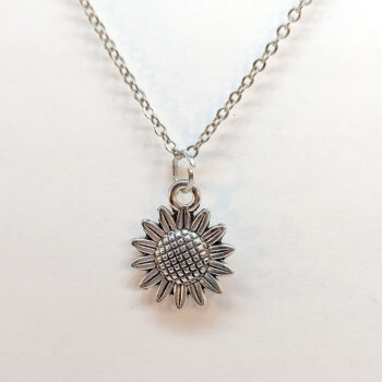 Antique Silver Small Patchwork Sunflower Flower Necklace - Image 4