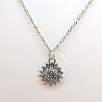 Antique Silver Small Patchwork Sunflower Flower Necklace - Image 3