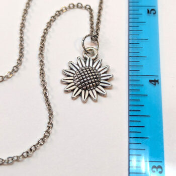 Antique Silver Small Patchwork Sunflower Flower Necklace - Image 2