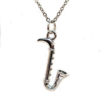 Saxophone Musical Instrument Antique Silver Necklace