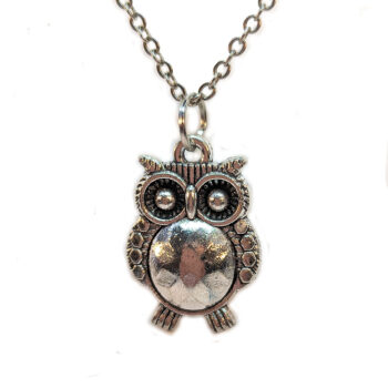 Antique Silver Cute Oval Owl Necklace