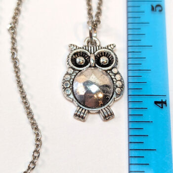 Antique Silver Cute Oval Owl Necklace - Image 2