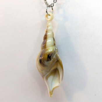 Acrylic Marble Cream Brown Marble Long Tulip Shell Necklace - Image 4