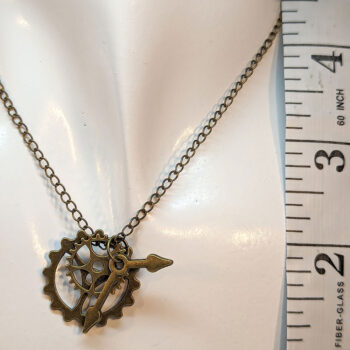 Antique Bronze Triple Steampunk Cog Clock Arm Charm Necklace - Image 2