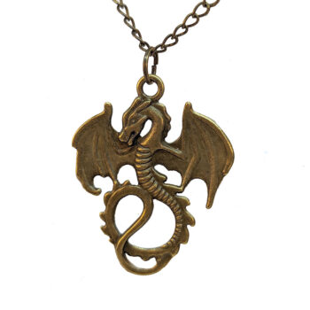 Antique Bronze Dragon With Wings Pendant Necklace