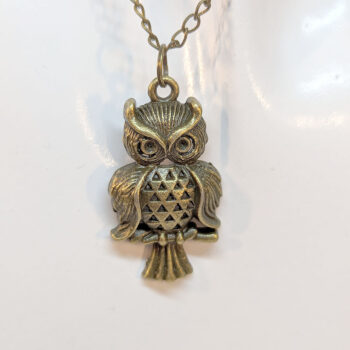 Antique Bronze Owl on Branch Charm Necklace