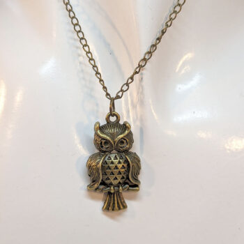 Antique Bronze Owl on Branch Charm Necklace - Image 2