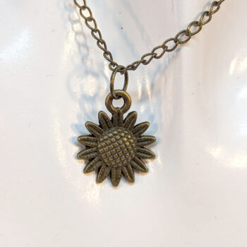 Antique Bronze Small Sunflower Flower Necklace