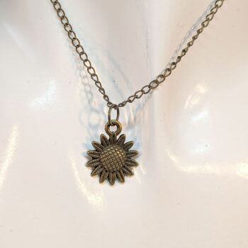 Antique Bronze Small Sunflower Flower Necklace - Image 2