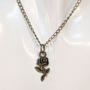 Small Antique Bronze Rose Flower Necklace - Image 2