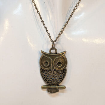 Hollow Owl on a Branch Antique Bronze Necklace - Image 3