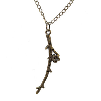 Long Branch Leaf With Flower Antique Bronze Necklace