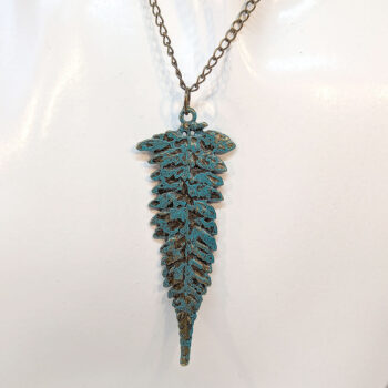 Antique Bronze Patina Large Long Leaf Necklace