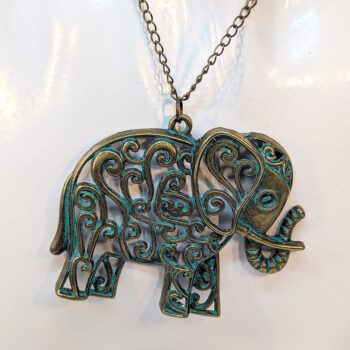 Large Hollow Elephant Pendant Antique Bronze Patina Necklace