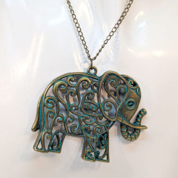 Large Hollow Elephant Pendant Antique Bronze Patina Necklace - Image 3