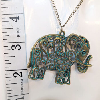 Large Hollow Elephant Pendant Antique Bronze Patina Necklace - Image 2