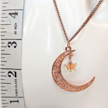 Rose Gold Large Moon With Dangle Glass Star Necklace - Image 3