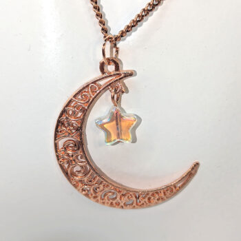 Rose Gold Large Moon With Dangle Glass Star Necklace