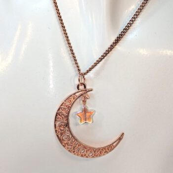 Rose Gold Large Moon With Dangle Glass Star Necklace - Image 2