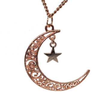 Rose Gold Large Moon With Dangle Star Necklace