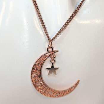 Rose Gold Large Moon With Dangle Star Necklace - Image 3