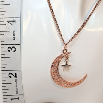 Rose Gold Large Moon With Dangle Star Necklace - Image 2