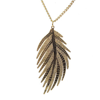 Gold Delicate Large Leaf Lightweight Pendant Necklace