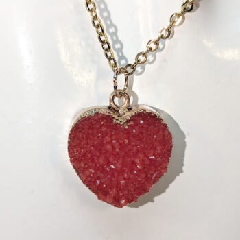 Gold Crystal Design Acrylic Red Heart Necklace - Image 3