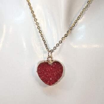 Gold Crystal Design Acrylic Red Heart Necklace