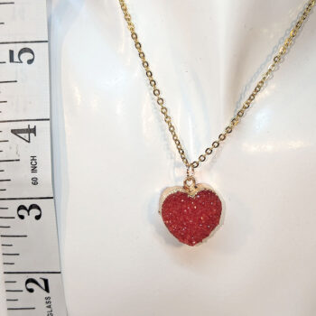 Gold Crystal Design Acrylic Red Heart Necklace - Image 2