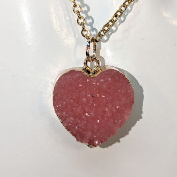 Gold Crystal Design Acrylic Pink Heart Necklace - Image 3