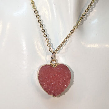 Gold Crystal Design Acrylic Pink Heart Necklace