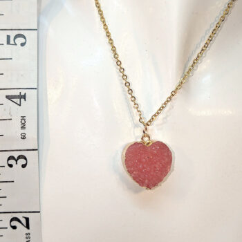 Gold Crystal Design Acrylic Pink Heart Necklace - Image 2