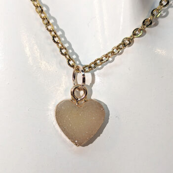 Gold Crystal Design Small Acrylic Cream Heart Necklace