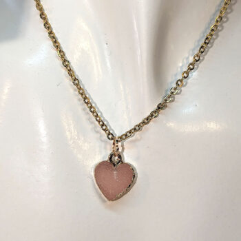 Gold Crystal Design Small Acrylic Pink Heart Necklace - Image 3