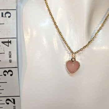 Gold Crystal Design Small Acrylic Pink Heart Necklace - Image 2