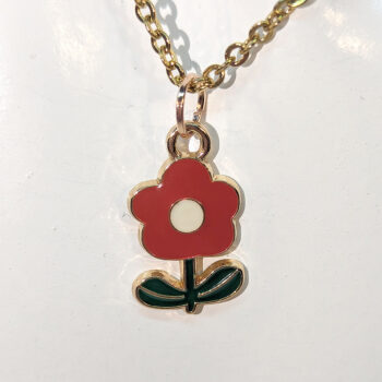 Enamel Five Petal Red Flower Necklace