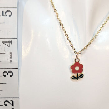 Enamel Five Petal Red Flower Necklace - Image 2