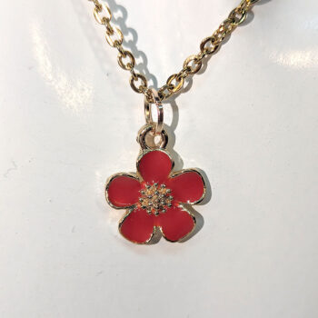 Red Enamel Five Petal Flower Necklace