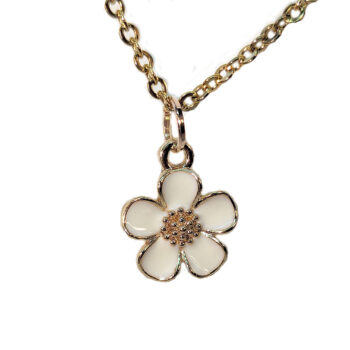 White Enamel Five Petal Flower Necklace