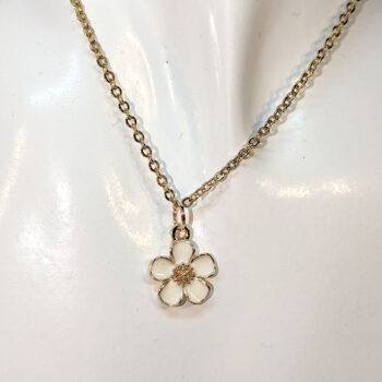 White Enamel Five Petal Flower Necklace - Image 2