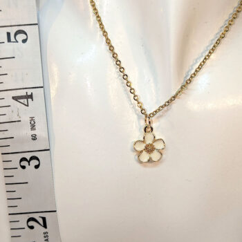 White Enamel Five Petal Flower Necklace - Image 3