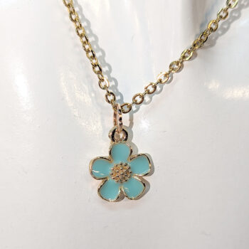 Blue Enamel Five Petal Flower Necklace - Image 4