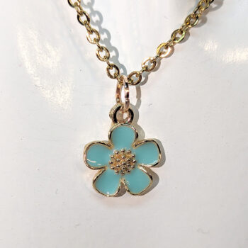 Blue Enamel Five Petal Flower Necklace