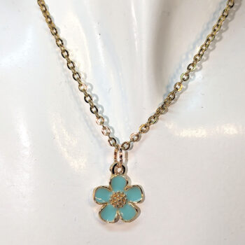 Blue Enamel Five Petal Flower Necklace - Image 3